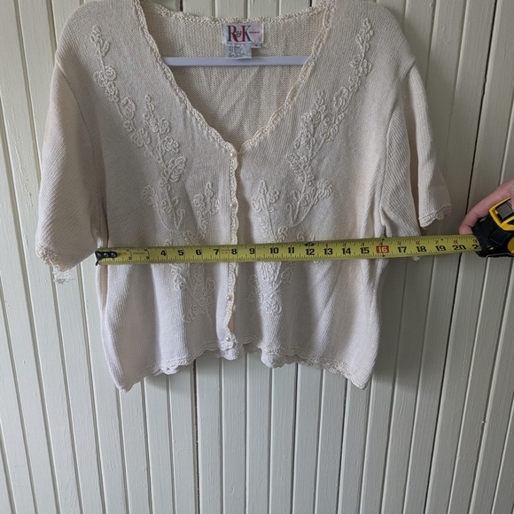 Vintage Embroidered Cardigan Sweater Top Ivory Color Size 16 - Picture 7 of 7